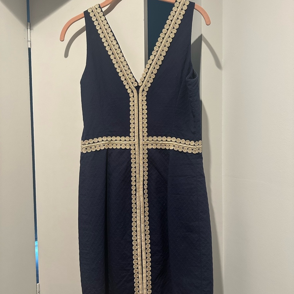 Lilly Pulitzer Blue and Gold Embellished Sheath Dress - Picture 2 of 3